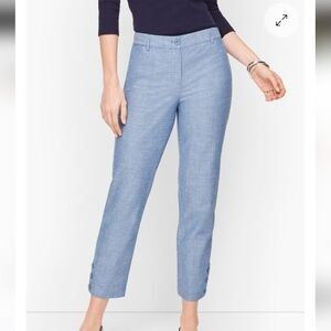 NWT Talbots Perfect Crop Chambray Pants 10 Slim Leg Cropped Fit Button Ankles
